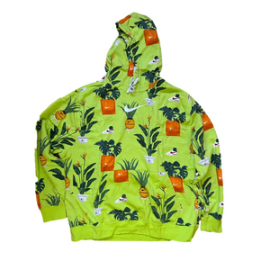 Nike Bright Lime Green Botanical Print Hoodie with Orange Accents